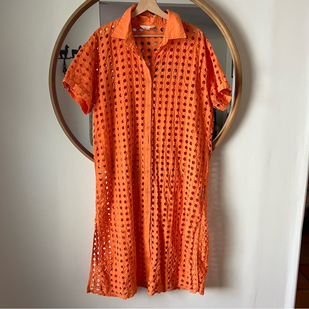 Adiva eyelet button down shirt / dress / beach cover shirt XL